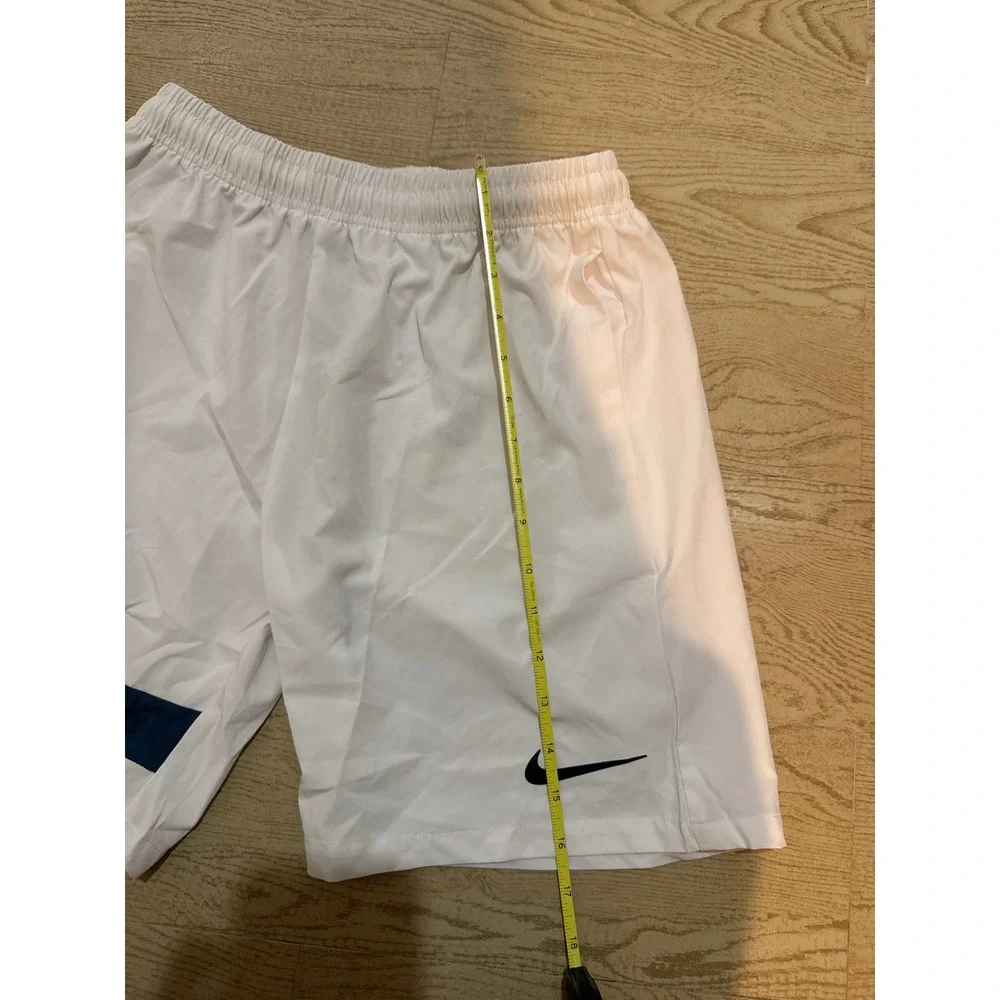 Nike Dri-FIT Mens Athletic Shorts White Navy Stripe‎ Elastic Waist Size S
